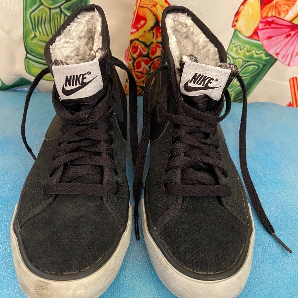 NIKE Women Suede Primo Court Ankle Fur Lined High Top Sneakers Black Sz 6.5